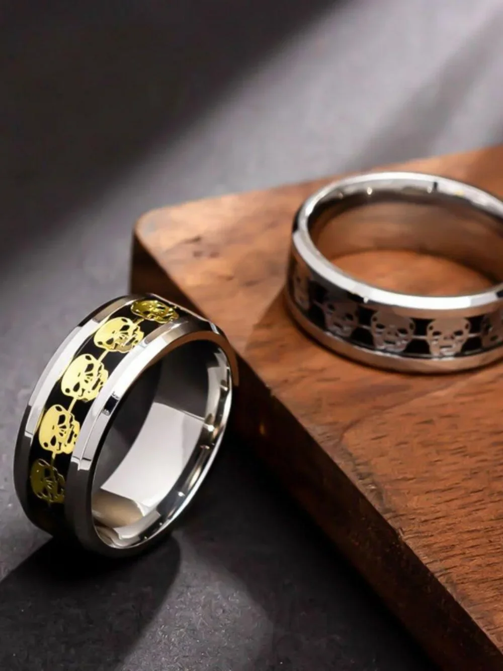 Mens stainless steel skull bracelet rings set gothic hip hop